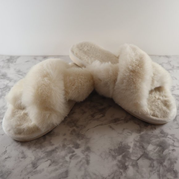 Women's Cross Band Slippers Fuzzy Soft House Slippers Plush Furry Size 9 - Picture 7 of 11